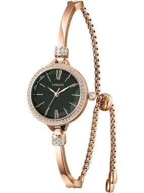 Women's Black And Gold Analog Quartz Diamonds Waterproof Movement Bracelet Watch